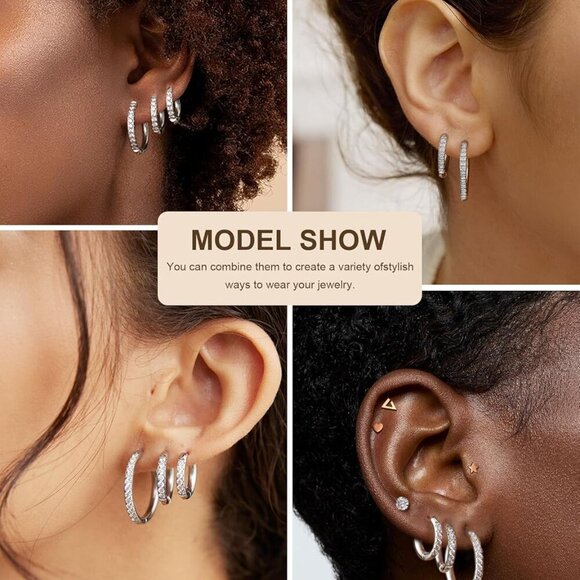 5Pairs 14K Gold Hoop Earrings for Women & Men 316L Hypoallergenic Stainless Stee - Picture 5 of 8